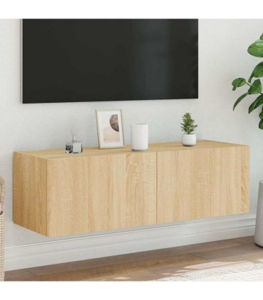 vidaXL TV Wall Cabinet with LED Lights Sonoma Oak 100x35x31 cm — Size: 100 x 35 x 31 cm