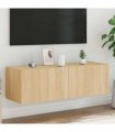 vidaXL TV Wall Cabinet with LED Lights Sonoma Oak 100x35x31 cm — Size: 100 x 35 x 31 cm