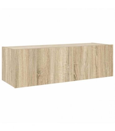 vidaXL TV Wall Cabinet with LED Lights Sonoma Oak 100x35x31 cm — Size: 100 x 35 x 31 cm
