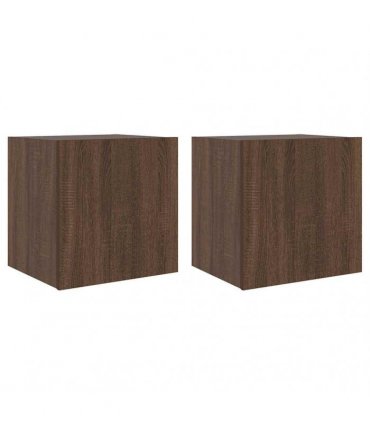vidaXL TV Wall Cabinets with LED Lights 2 pcs Brown Oak 40.5x35x40 cm — Size: 40.5 x 35 x 40 cm