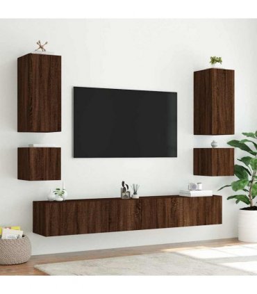 vidaXL TV Wall Cabinets with LED Lights 2 pcs Brown Oak 40.5x35x40 cm — Size: 40.5 x 35 x 40 cm