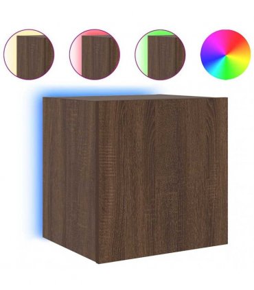 vidaXL TV Wall Cabinet with LED Lights Brown Oak 40.5x35x40 cm — Size: 40.5 x 35 x 40 cm