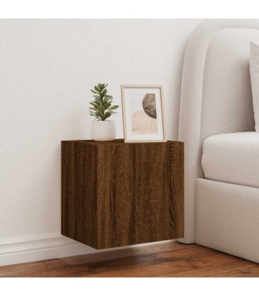 vidaXL TV Wall Cabinet with LED Lights Brown Oak 40.5x35x40 cm — Size: 40.5 x 35 x 40 cm