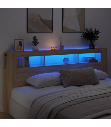 vidaXL LED Headboard Sonoma Oak 220x18.5x103.5 cm Engineered Wood