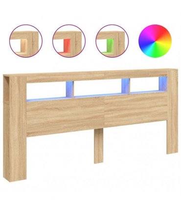 vidaXL LED Headboard Sonoma Oak 220x18.5x103.5 cm Engineered Wood