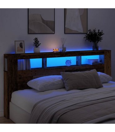 vidaXL LED Headboard Old Wood 220x18.5x103.5 cm Engineered Wood