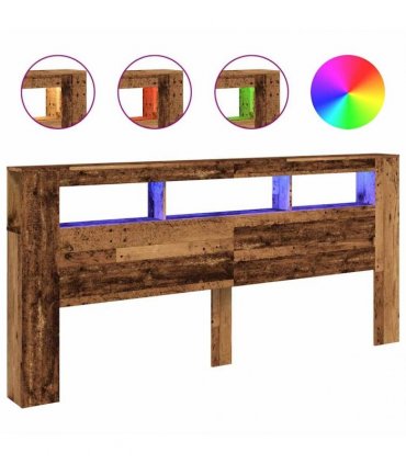 vidaXL LED Headboard Old Wood 220x18.5x103.5 cm Engineered Wood