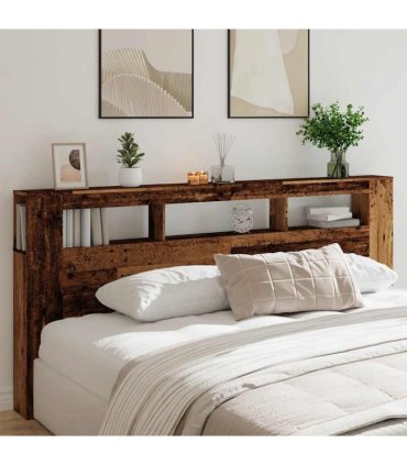 vidaXL LED Headboard Old Wood 220x18.5x103.5 cm Engineered Wood