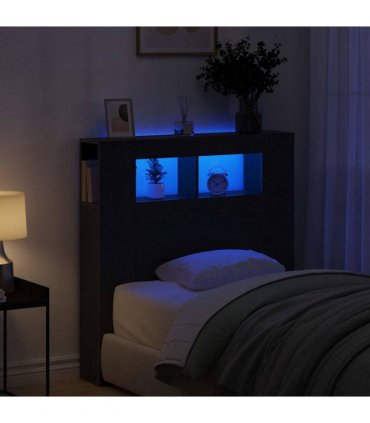 vidaXL LED Headboard Black Oak 100 x 18.5 x 103.5 cm Engineered Wood
