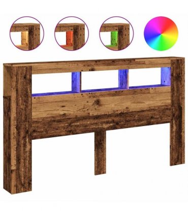 vidaXL LED Headboard Old Wood 180x18.5x103.5 cm Engineered Wood
