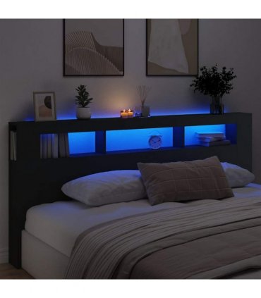 vidaXL LED Headboard Black 220x18.5x103.5 cm Engineered Wood