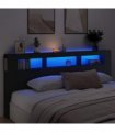 vidaXL LED Headboard Black 220x18.5x103.5 cm Engineered Wood