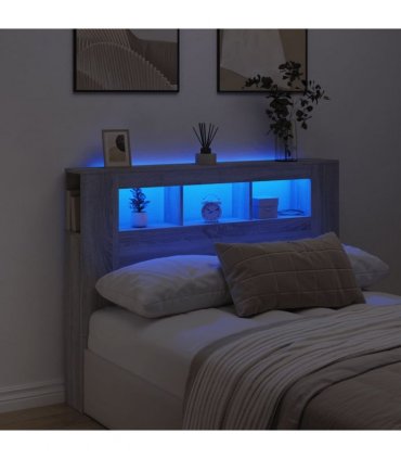 vidaXL LED Headboard Grey Sonoma 140x18.5x103.5 cm Engineered Wood