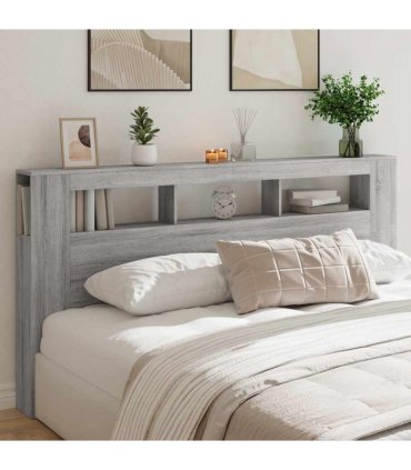 vidaXL LED Headboard Grey Sonoma 200 cm Engineered Wood