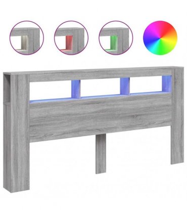 vidaXL LED Headboard Grey Sonoma 200 cm Engineered Wood