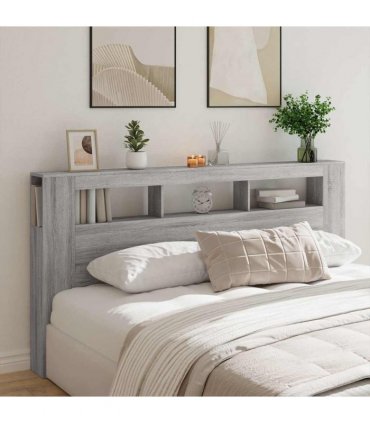 vidaXL LED Headboard Grey Sonoma 200 cm Engineered Wood