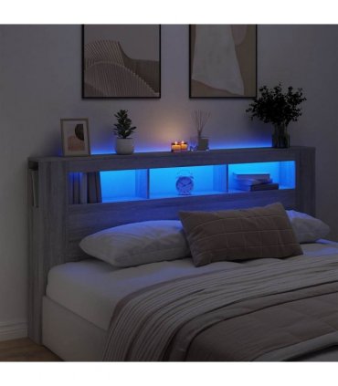 vidaXL LED Headboard Grey Sonoma 200 cm Engineered Wood