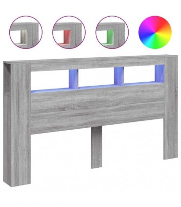vidaXL LED Headboard Grey Sonoma 180x18.5x103.5 cm Engineered Wood