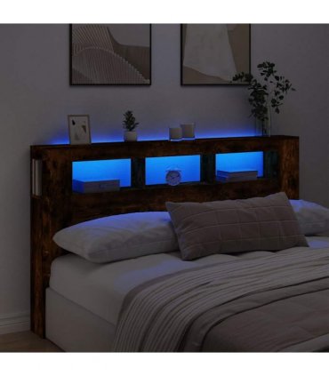 vidaXL LED Headboard Smoked Oak 180x18.5x103.5 cm Engineered Wood