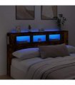 vidaXL LED Headboard Smoked Oak 180x18.5x103.5 cm Engineered Wood