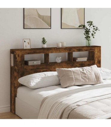 vidaXL LED Headboard Smoked Oak 180x18.5x103.5 cm Engineered Wood