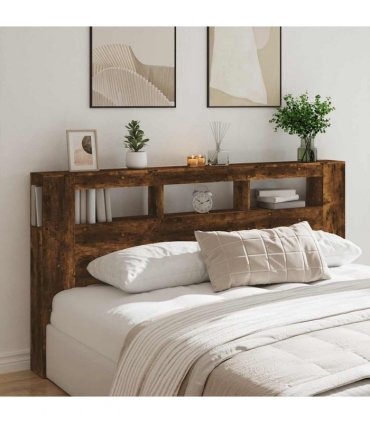 vidaXL LED Headboard Smoked Oak 200 cm Engineered Wood