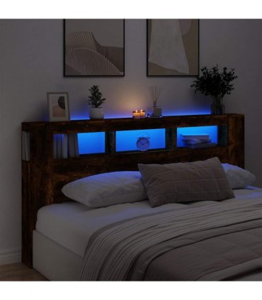 vidaXL LED Headboard Smoked Oak 200 cm Engineered Wood
