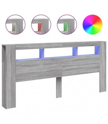 vidaXL LED Headboard Grey Sonoma 220x18.5x103.5 cm Engineered Wood