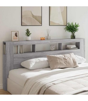 vidaXL LED Headboard Grey Sonoma 220x18.5x103.5 cm Engineered Wood