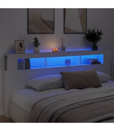 vidaXL LED Headboard White 220x18.5x103.5 cm Engineered Wood