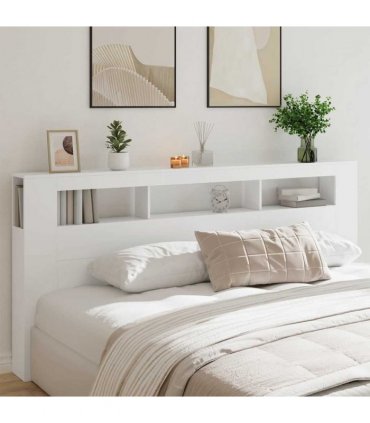 vidaXL LED Headboard White 220x18.5x103.5 cm Engineered Wood