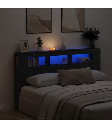 vidaXL LED Headboard Black Oak 180 x 18.5 x 103.5 cm Engineered Wood