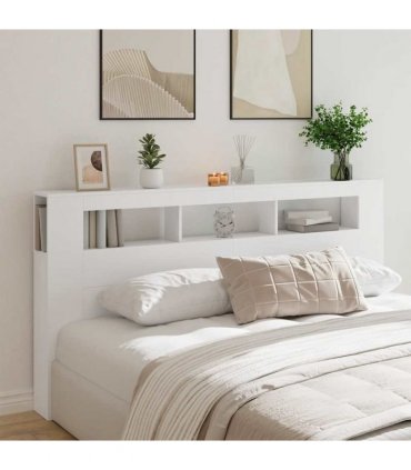 vidaXL LED Headboard White 200 cm Engineered Wood