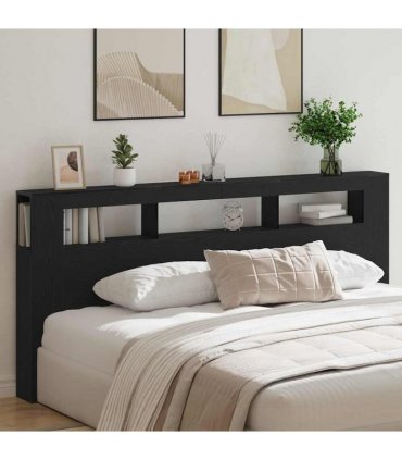 vidaXL LED Headboard Black Oak 220 x 18.5 x 103.5 cm Engineered Wood