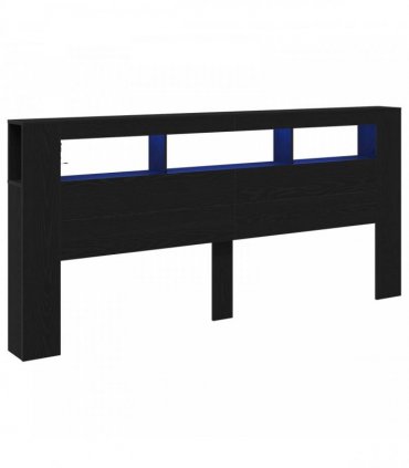 vidaXL LED Headboard Black Oak 220 x 18.5 x 103.5 cm Engineered Wood