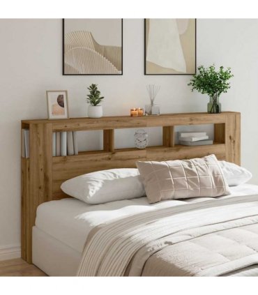 vidaXL LED Headboard Artisan Oak 200x18.5x103.5 cm Engineered Wood