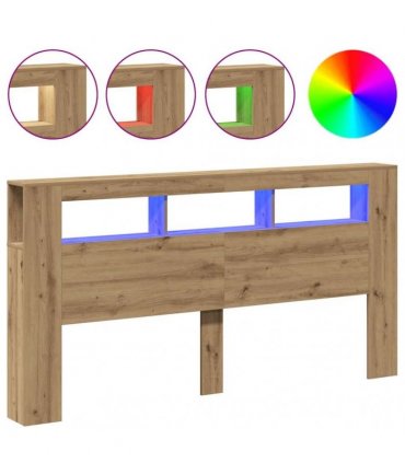 vidaXL LED Headboard Artisan Oak 200x18.5x103.5 cm Engineered Wood