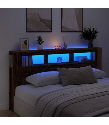 vidaXL LED Headboard Old Wood 200x18.5x103.5 cm Engineered Wood