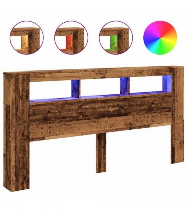 vidaXL LED Headboard Old Wood 200x18.5x103.5 cm Engineered Wood