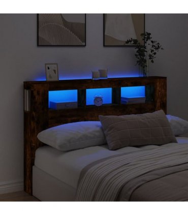 vidaXL LED Headboard Smoked Oak 160x18.5x103.5 cm Engineered Wood