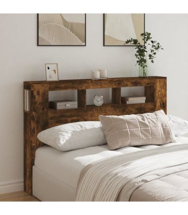 vidaXL LED Headboard Smoked Oak 160x18.5x103.5 cm Engineered Wood