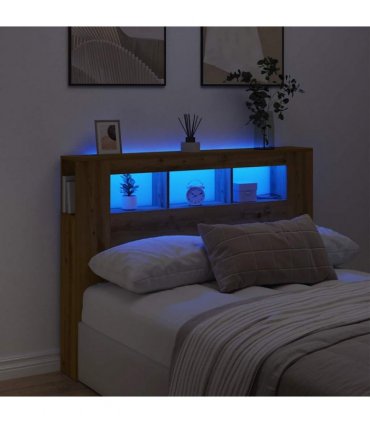 vidaXL LED Headboard Artisan Oak 140x18.5x103.5 cm Engineered Wood