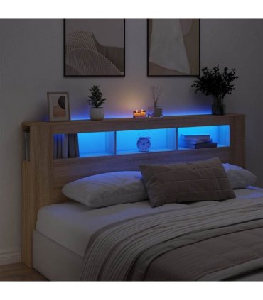 vidaXL LED Headboard Sonoma Oak 200 cm Engineered Wood