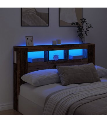 vidaXL LED Headboard Old Wood 160x18.5x103.5 cm Engineered Wood