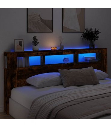 vidaXL LED Headboard Smoked Oak 220x18.5x103.5 cm Engineered Wood