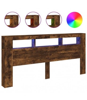 vidaXL LED Headboard Smoked Oak 220x18.5x103.5 cm Engineered Wood