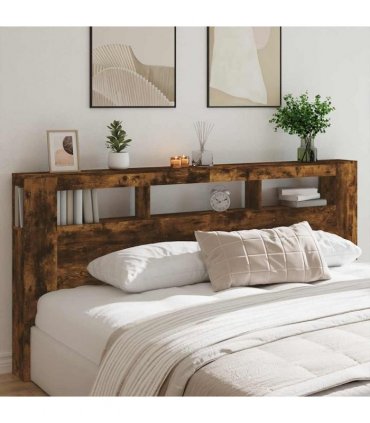 vidaXL LED Headboard Smoked Oak 220x18.5x103.5 cm Engineered Wood
