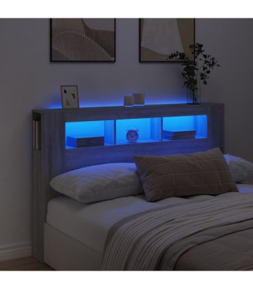 vidaXL LED Headboard Grey Sonoma 160x18.5x103.5 cm Engineered Wood