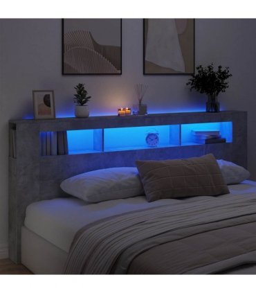 vidaXL LED Headboard Concrete Grey 220x18.5x103.5 cm Engineered Wood