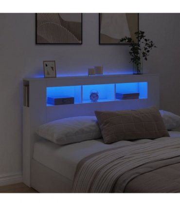 vidaXL LED Headboard White 160x18.5x103.5 cm Engineered Wood